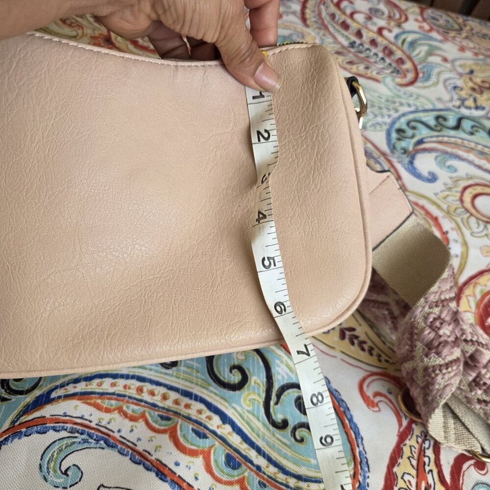 Vegan Leather Lite Pink Crossbody Bag Handbag Boho Designed Strap - Picture 6 of 8